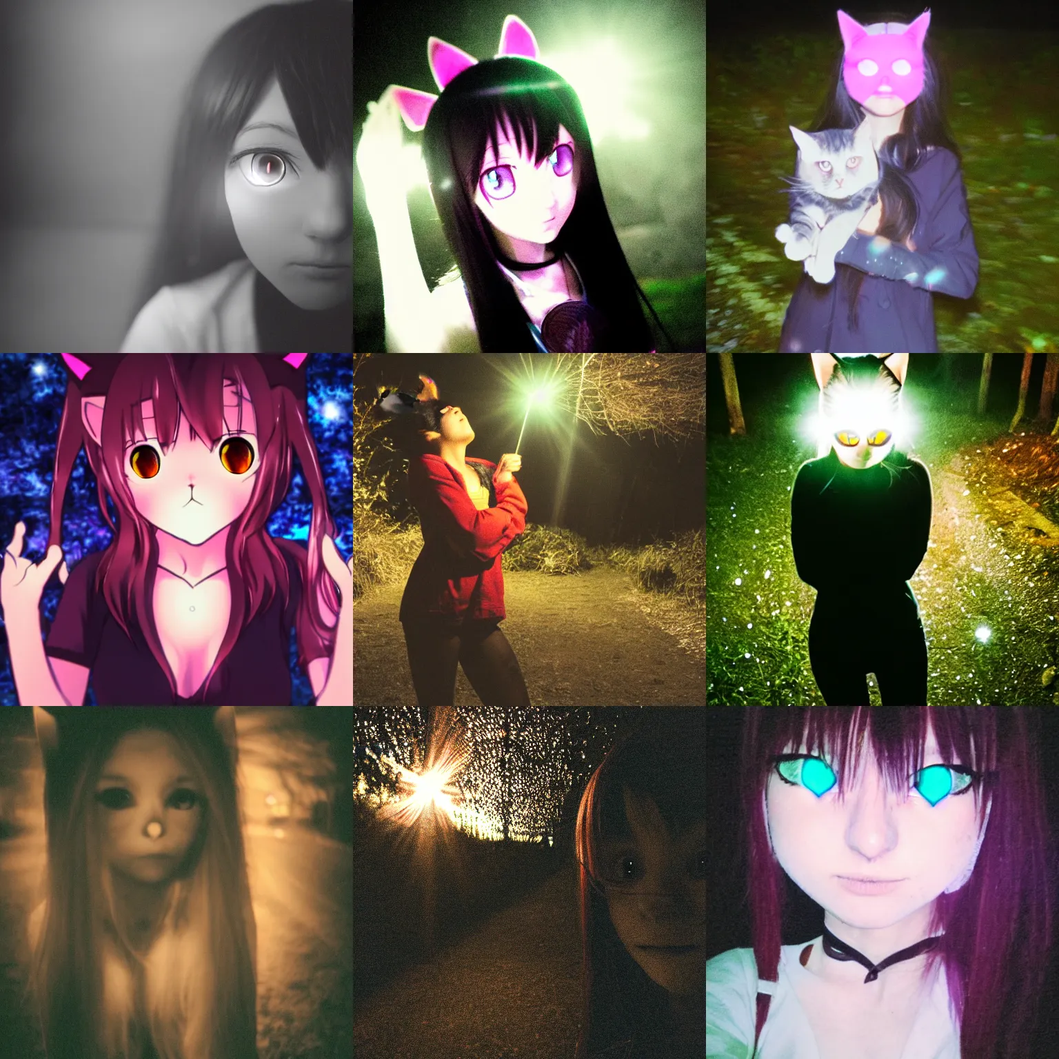 anime catgirl caught on a midnight trail cam