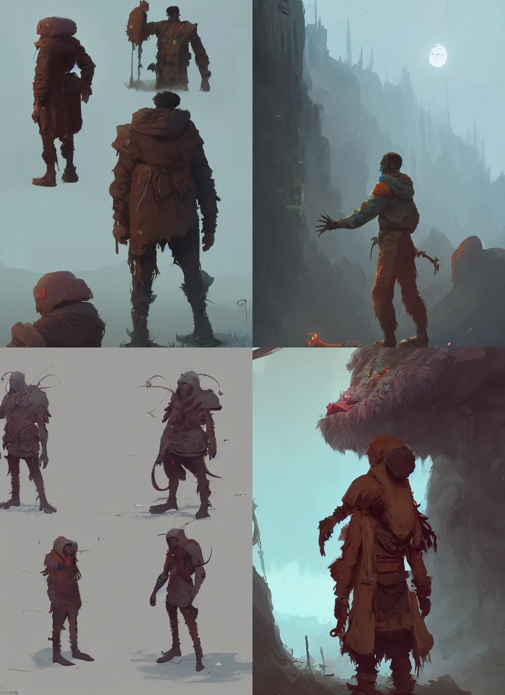 Prompt: character design for a nameless wanderer by hethe srodawa, greg rutkowski, simon stalenhag, marc simonetti, trending on artstation, cg society