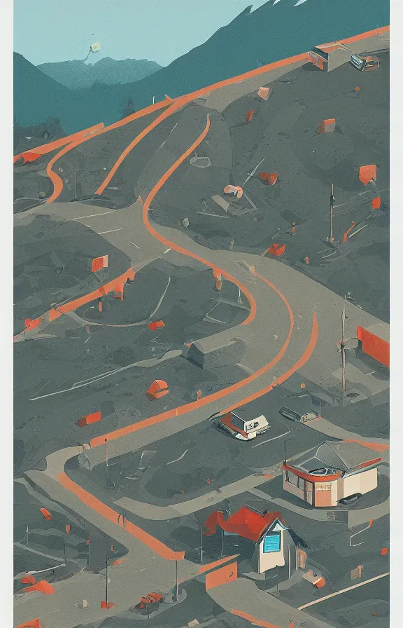 Image similar to house and roads on a mountain, sharp focus, james gilleard, print, game art