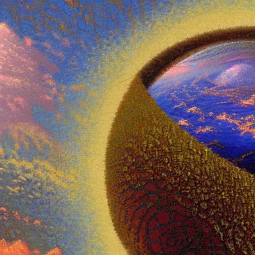 Prompt: a detail of the mandelbox painted by thomas kinkade