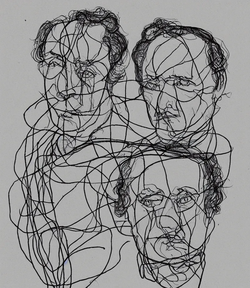 Image similar to minimalist line art portrait of german composer richard wagner, inspired by egon schiele. contour lines, freestyle twirls and curves, musicality