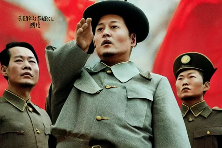 Image similar to Johnny Depp as Mao Zedong in 'China!' (2024), movie still frame, promotional image, imax 70 mm footage, oscar nominated cinematography, volumetric lighting, 8k resolution