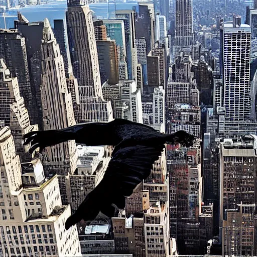 Image similar to a giant crow attacking new york city