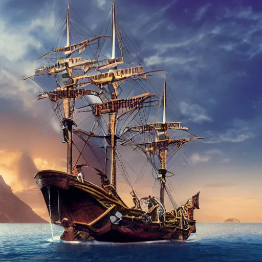 Image similar to 1 9 9 0 s cgi rendering of a pirate ship, high quality, high resolution