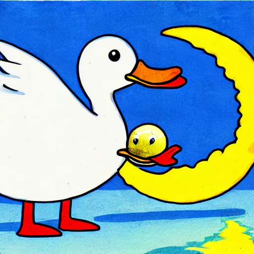 Prompt: concept art of moon eating a duck