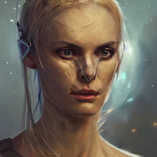 Image similar to portrait of a woman by greg rutkowski, she is about 3 0 years old, slavic, pretty, blond hair with two strans around her face, crying, helplessness and denial, she is wearing a futuristic space gear, highly detailed portrait, digital painting, artstation, concept art, smooth, sharp foccus ilustration, artstation hq.