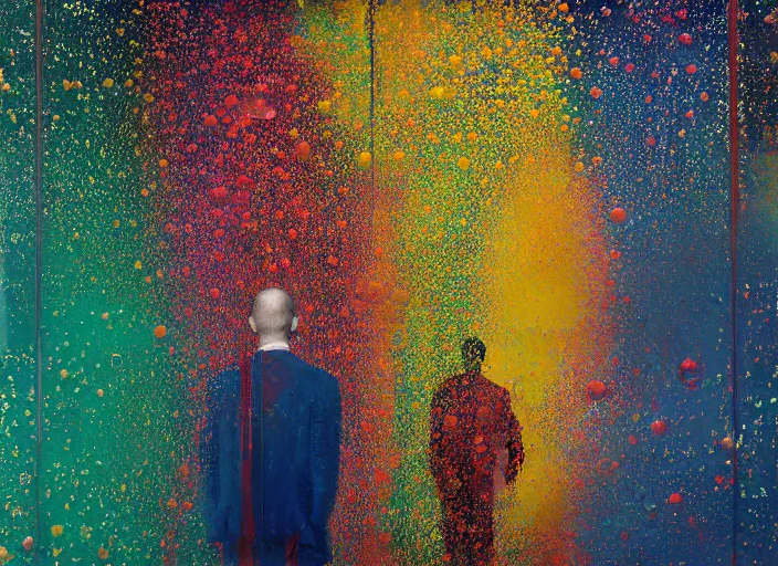 Prompt: thousand colour bubbles by vincent lefevre and hernan bas and pat steir and hilma af klint, psychological, dripping paint, washy brush, background with hundreds of bubbles of memories by andreas gursky, rendered in octane, altermodern, masterpiece