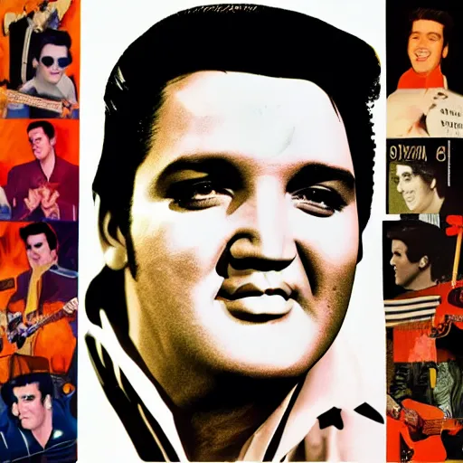 Prompt: elvis presley collage, in the style of jose gurvich