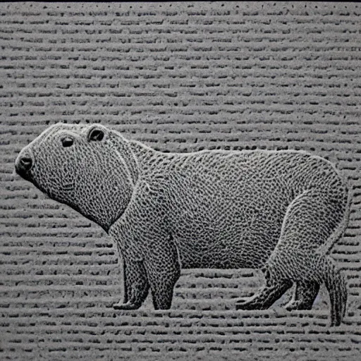 Prompt: wall street journal stippled portrait of a capybara