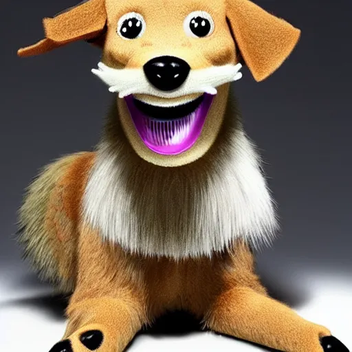 Prompt: a cute, furry dog named chompers with human teeth and his mouth open, highly detailed, very realistic, extra lare