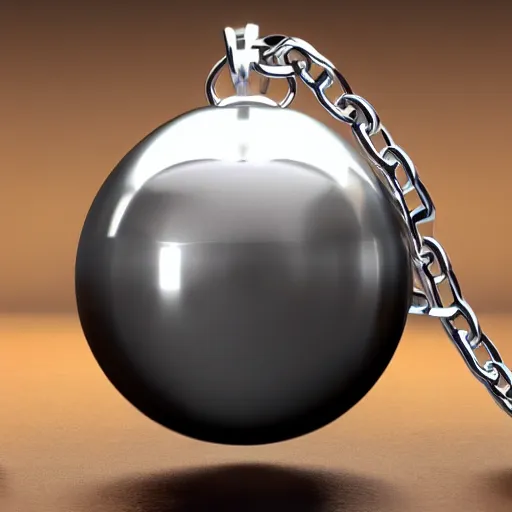 Image similar to futuristic ball chain silver necklace with 3 d behelit pendant with glowing eyes, octane render, hd, raytraced, product