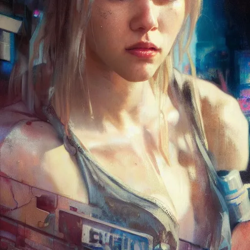 Image similar to hanna montana, hyperrealistic portrait, bladerunner street, art of elysium by jeremy mann and alphonse mucha, fantasy art, photo realistic, dynamic lighting, artstation, poster, volumetric lighting, very detailed face, 4 k, award winning