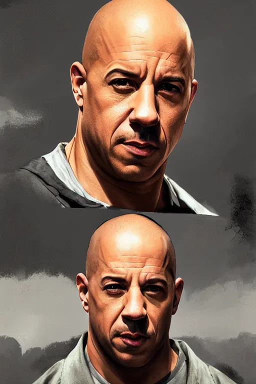 Image similar to vin diesel as walter white, realistic portrait, symmetrical, highly detailed, digital painting, artstation, concept art, smooth, sharp focus, illustration, cinematic lighting, art by artgerm and greg rutkowski and alphonse mucha