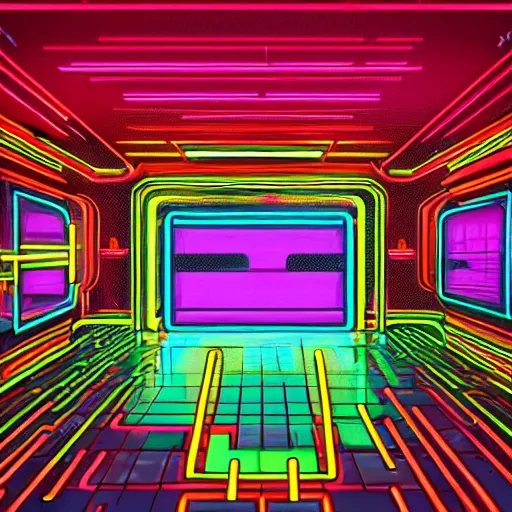 Image similar to neon structure floating in the space, retrowave epic art, trending on art station