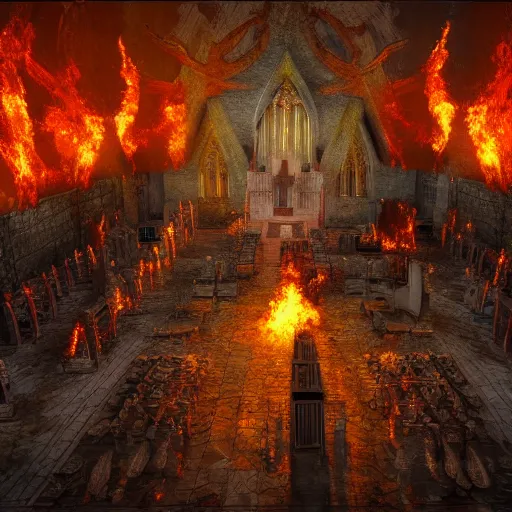 Prompt: church in hell, 8k, ultra detailed