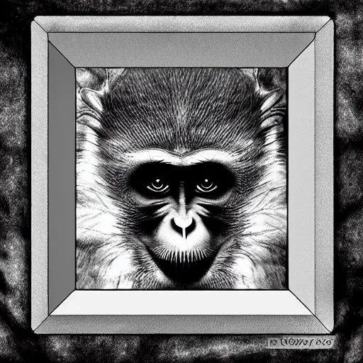 Image similar to macaque inside alien base, digital art, soft shadows, scary art