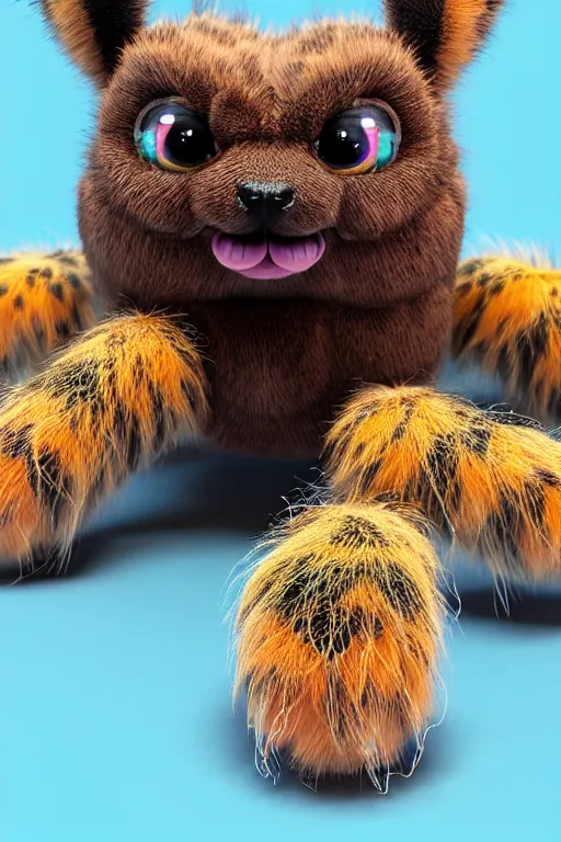 Image similar to high quality 3 d render hyperrealist very cute multicolor dotted fluffy! tarantula cat hybrid highly detailed, vray smooth, in the style of detective pikachu, hannah yata charlie immer, dramatic blue light, low angle, uhd 8 k, sharp focus