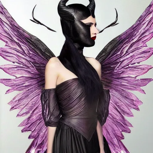 Prompt: fairy with wings, similar to maleficent, fantasy, lord of the rings, dark mood
