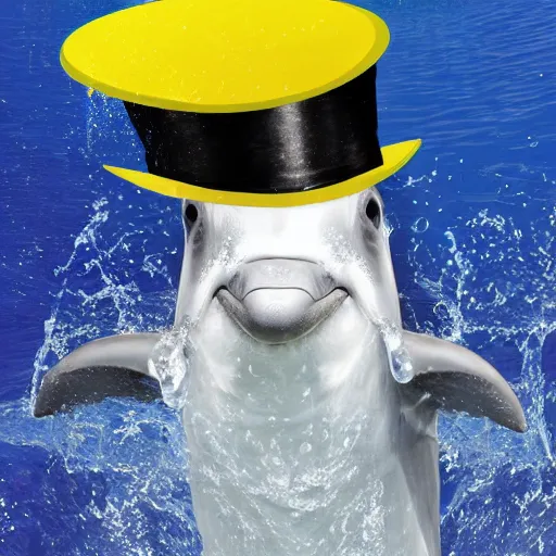 Prompt: a dolphin wearing a top hat