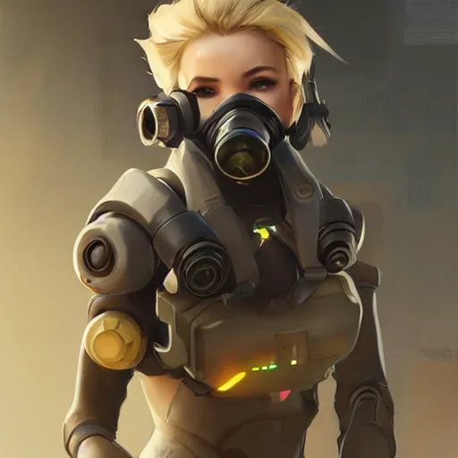 Prompt: mercy overwatch wearing cyber gas mask, 8 k resolution, highly detailed, intricate, very beautiful face, very detailed eyes, by greg rutkowski, wlop