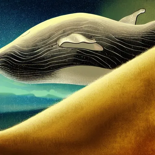 Image similar to a whale wistfully watching a spaceship fly away, sci-fi digital art illustration,