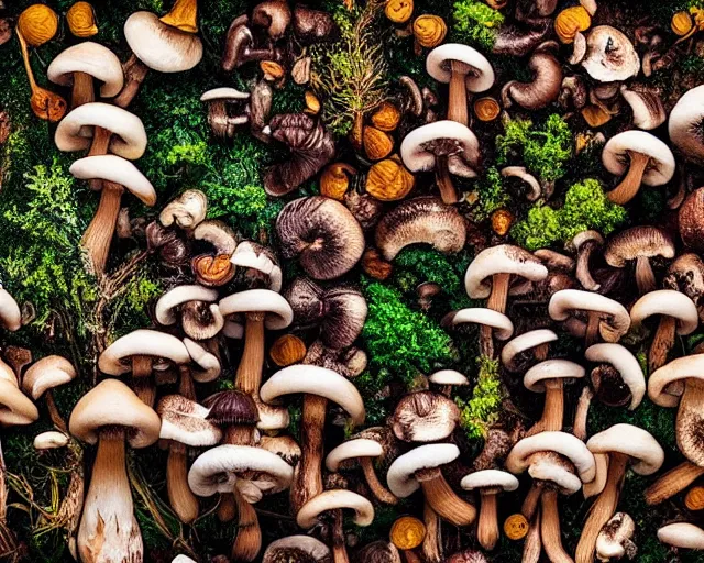 Image similar to every single variety of mushroom. landscape art. 16k photograph. as seen in my dreams by #instagram