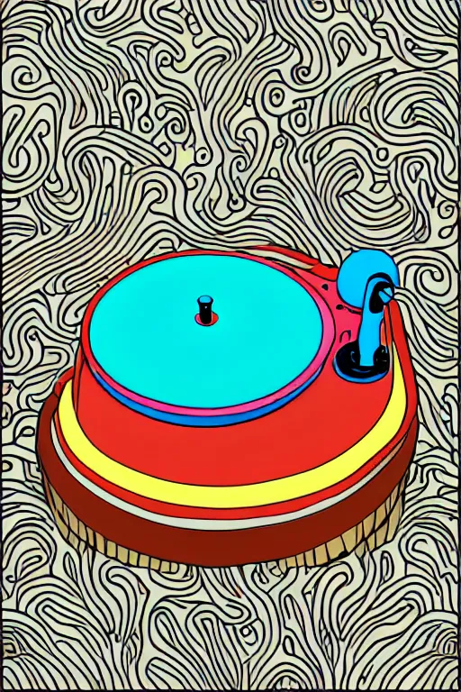 Prompt: minimalist boho style art of a colorful turntable, illustration, vector art