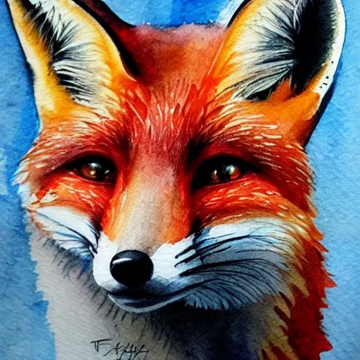 Image similar to water color art on paper, fox portrait, highly detailed, award - winning artstation, masterpiece