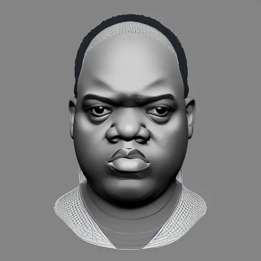 Prompt: notorious big head 3 d model, zbrush, wireframe, retopology, artstation, digital human