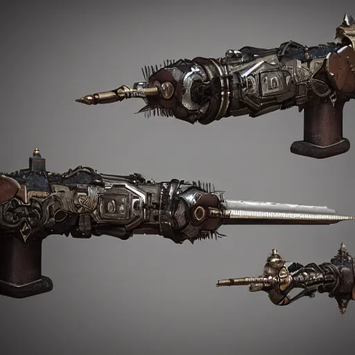 Image similar to steampunk style weapons, concept art, octane render, trending on dishonored 2