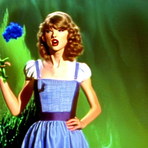 Image similar to film still of taylor swift as dorothy, the wizard of oz ( 1 9 9 0 ), directed by david lynch