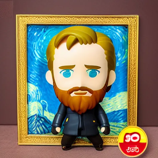 Prompt: high quality portrait flat matte painting of van Gogh in the style of nendoroid and Toon toys , flat anime style, thick painting, medium close-up