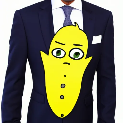 Image similar to a man wearing a suit lemon head