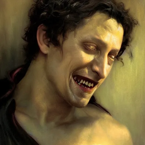 Image similar to detailed realistic cinematic wide shot of beautiful attractive rob schneider vampire man wearing black bath robe slim face symettrical face clean skin black eyes black robe smooth, sharp focus, ultra realistic, spring light, painting by gaston bussiere, craig mullins, j. c. leyendecker