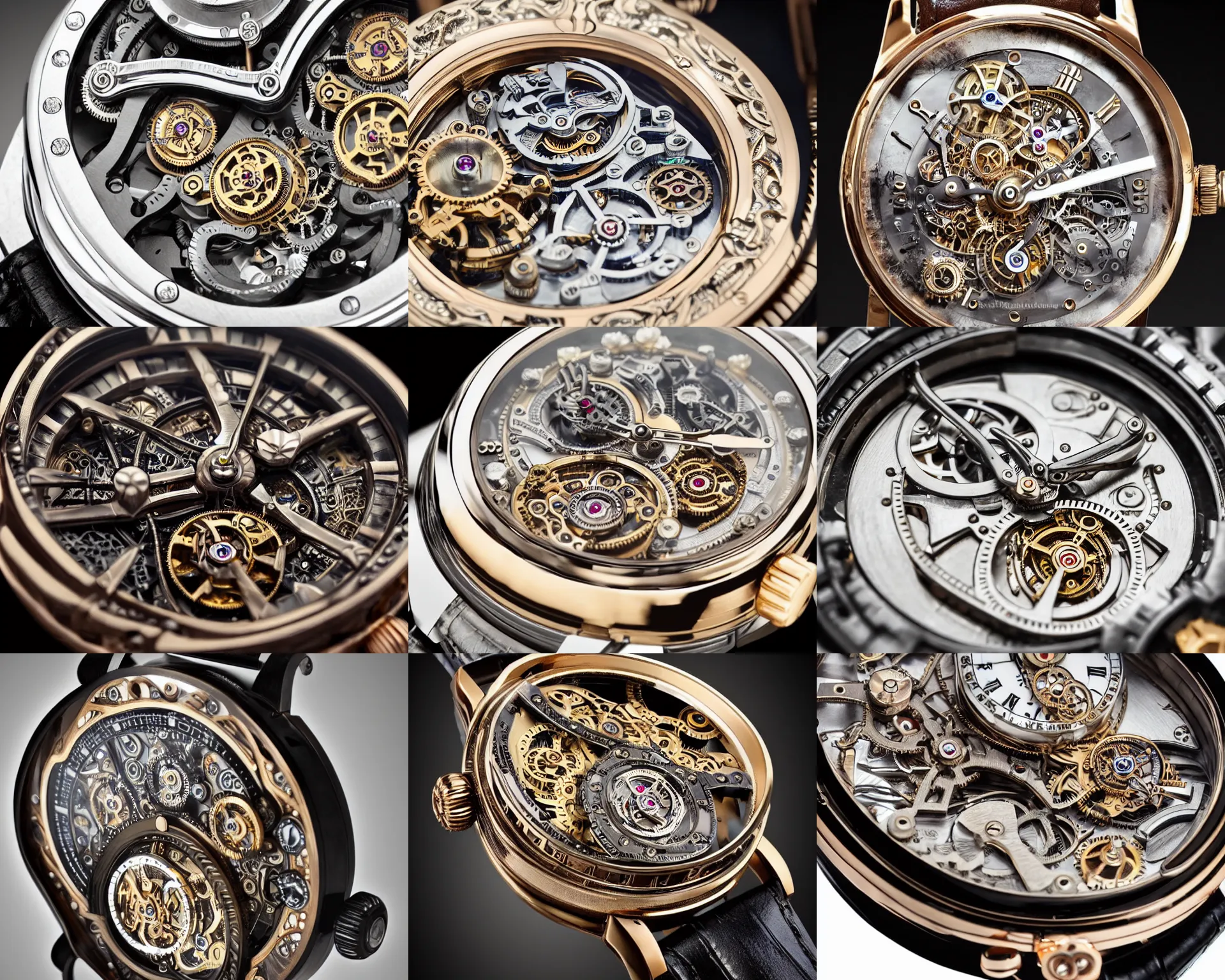 Prompt: a steampunk!!! tourbillon watch, extremely detailed, highly intricate, product photography, studio lighting