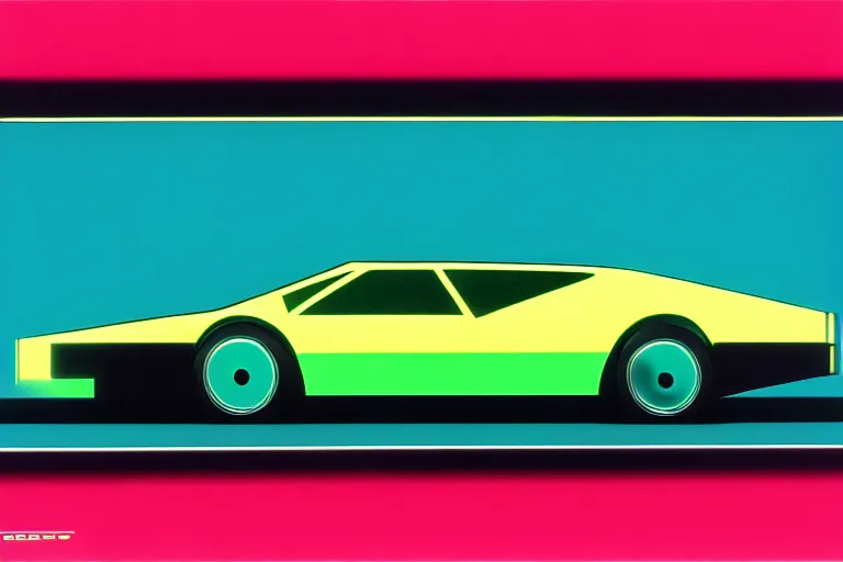 Image similar to designed by giorgetto giugiaro stylized poster of a single 1 9 7 9 vehicle concept, thick neon lights, ektachrome photograph, volumetric lighting, f 8 aperture, cinematic eastman 5 3 8 4 film