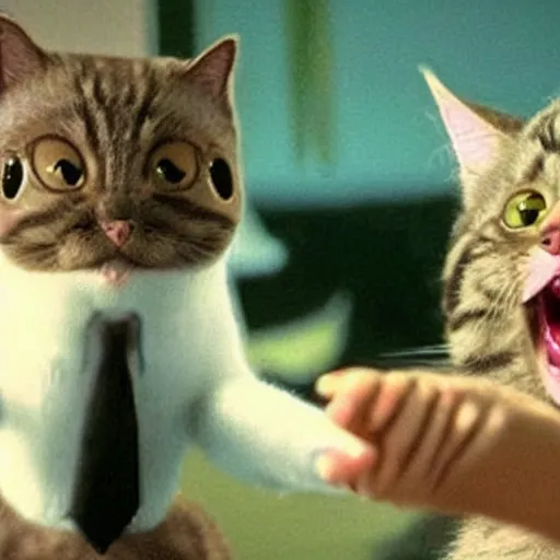 Prompt: laughing cat reaction image, movie still