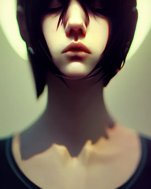 Prompt: full very close up neck shot of a beautiful loner girl, in tshirt and no makeup, demented, irish, by saruei and guweiz and ilya kuvshinov and george miller, digital art, highly detailed, intricate, sharp focus, trending on artstation hq, deviantart, pinterest, unreal engine 5, 4 k uhd image