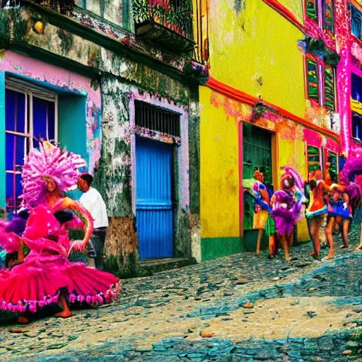 Prompt: colorful carneval in olinda, by filip hodas