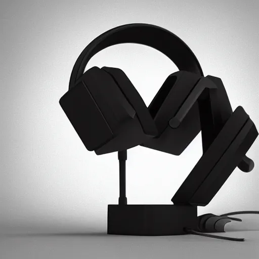 Image similar to headphone stand, futuristic, techno, cyberpunk, product design, 3 d render, 3 d concept, isometric design, fun, swag, cute