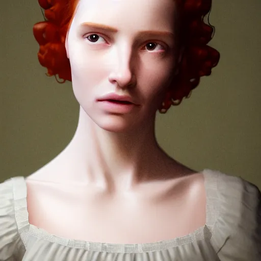 Image similar to photographic portrait of a stunningly beautiful english renaissance female in soft dreamy light at sunset, beside the river, soft focus, contemporary fashion shoot, in a denis villeneuve and tim burton movie, by edward robert hughes, annie leibovitz and steve mccurry, david lazar, jimmy nelsson, extremely detailed, breathtaking, hyperrealistic, perfect face, octane render