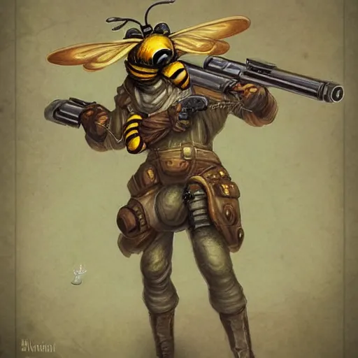 Image similar to a bee gun hybrid, fantasy art