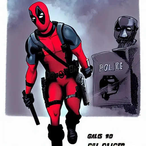 Prompt: Deadpool as a police officer