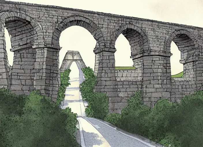 Prompt: an illustration of segovia aqueduct, trending on artstation