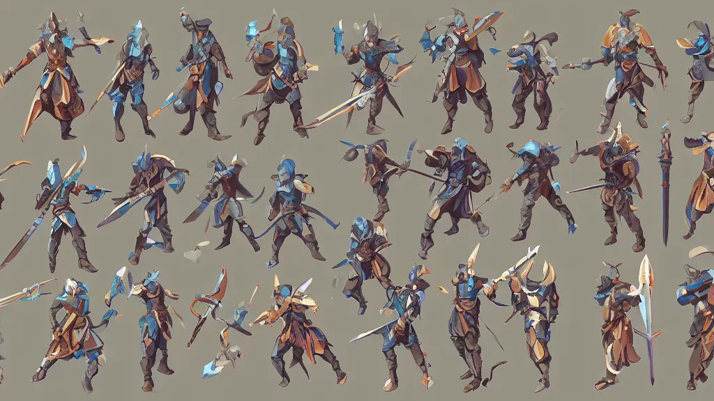 warrior enemy character design. idle. attack. sprite, Stable Diffusion