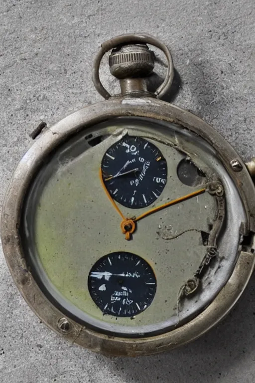 Prompt: An old stopwatch recovered from the bottom of the ocean