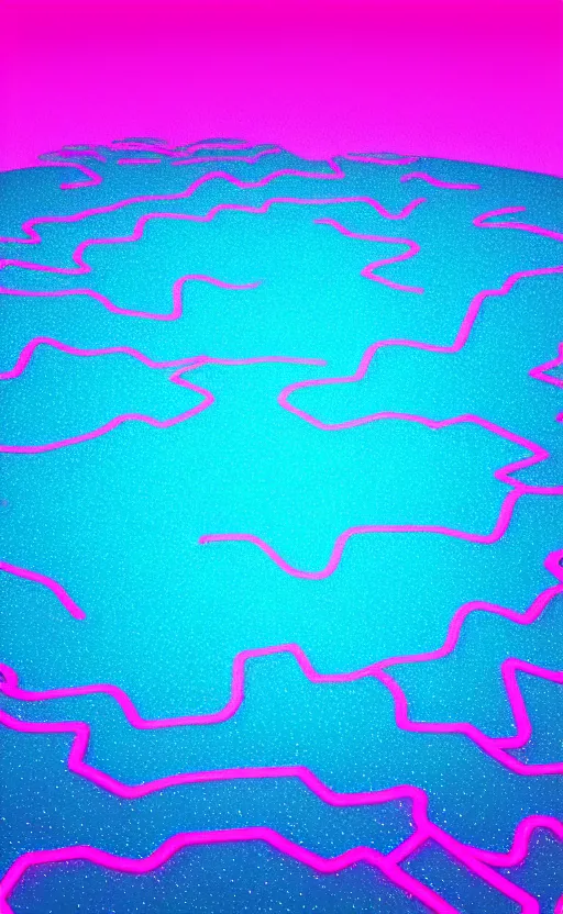 Image similar to neon pink and blue vaporwave world with glittery pools, masterpiece, 4k, digital art