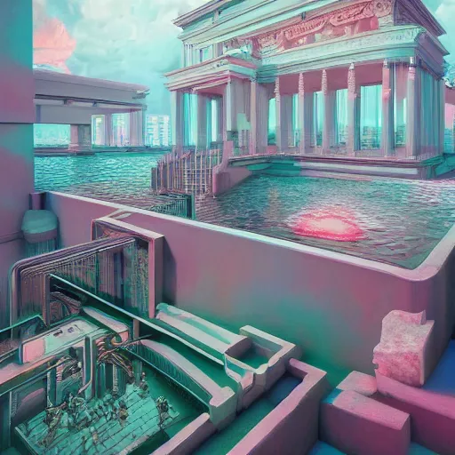 Image similar to minimalistic, hyperrealistic surrealism, award winning masterpiece with incredible details, a surreal vaporwave liminal space, highly detailed, trending on ArtStation
