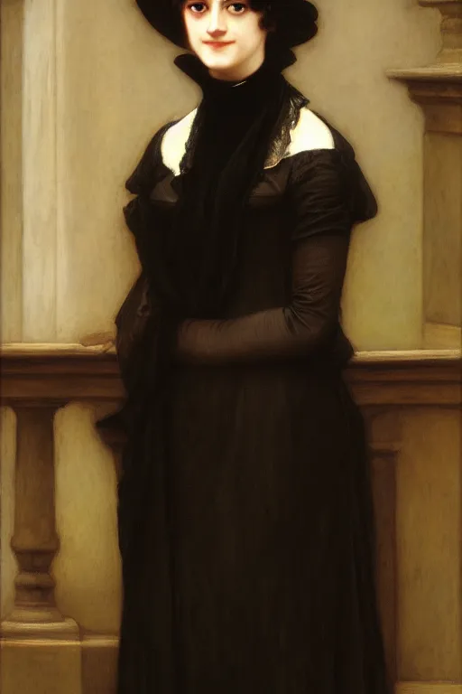 Image similar to jane austen in black, painting by rossetti bouguereau, detailed art, artstation