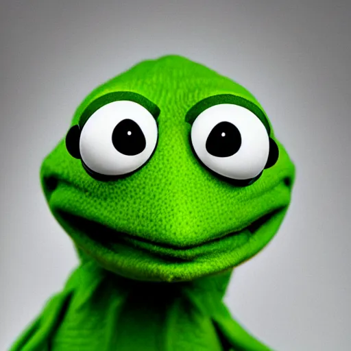 Image similar to a close - up portrait of kermit the frog in the style of martin schoeller, high quality photography